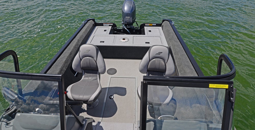 The open cockpit and raised rear deck speak to the Renegade's versatility as a multi-species fishing platform.