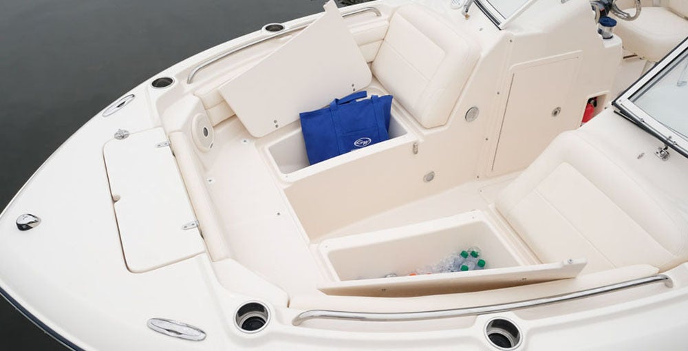 The bow seats accommodate both forward-facing and rear-facing passengers, with room for five adults.