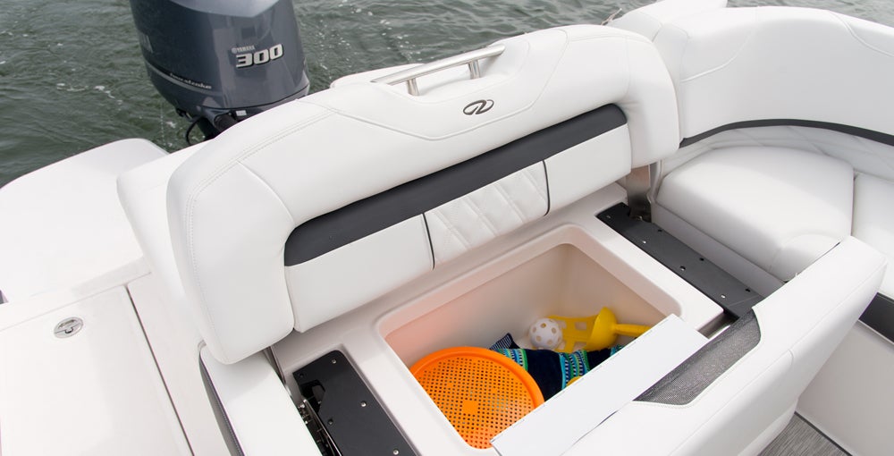 Storage space abounds in the 26 OBX, including a large storage compartment with drainage in the base of the stern seat.